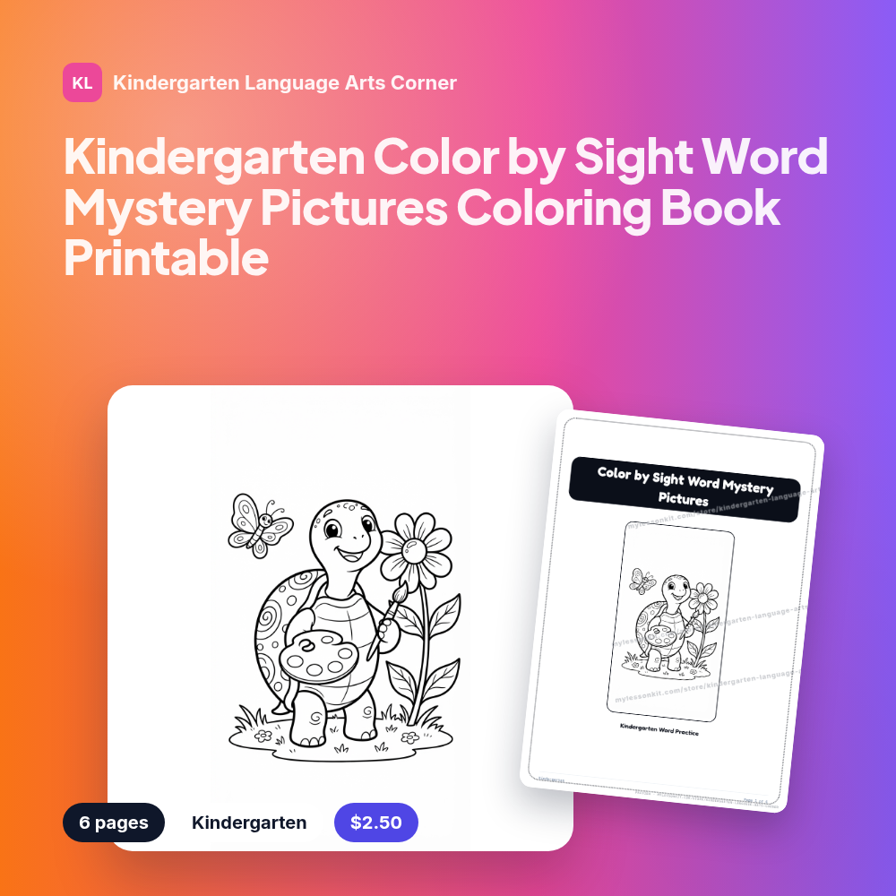 Kindergarten Color by Sight Word Mystery Pictures Coloring Book Printable