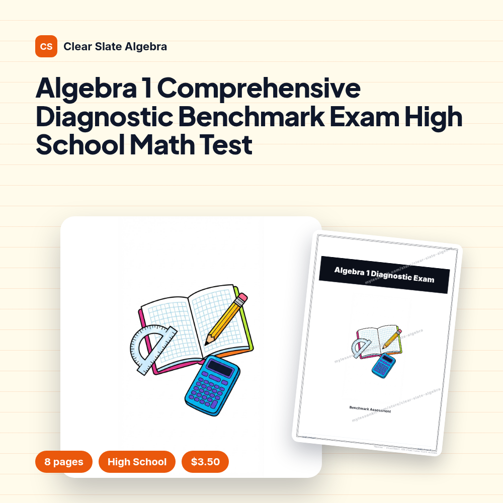 Algebra 1 Comprehensive Diagnostic Benchmark Exam High School Math Test