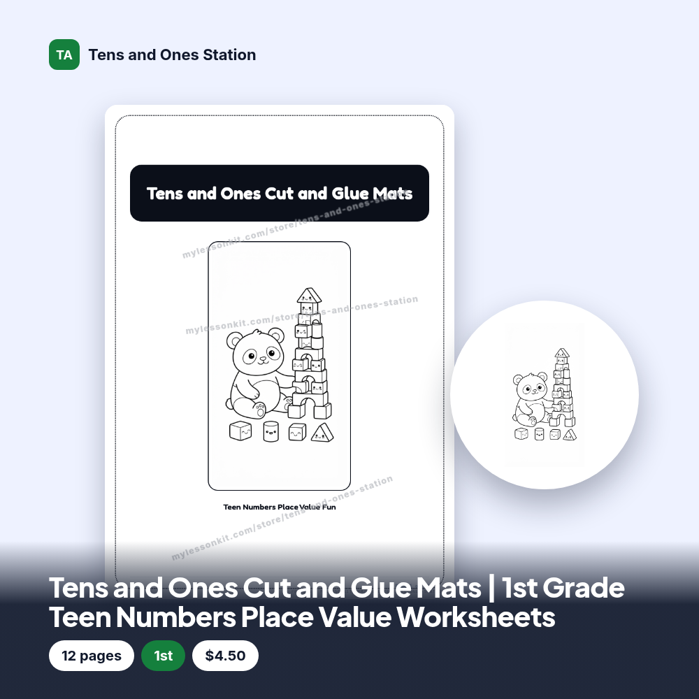 Tens and Ones Cut and Glue Mats | 1st Grade Teen Numbers Place Value Worksheets