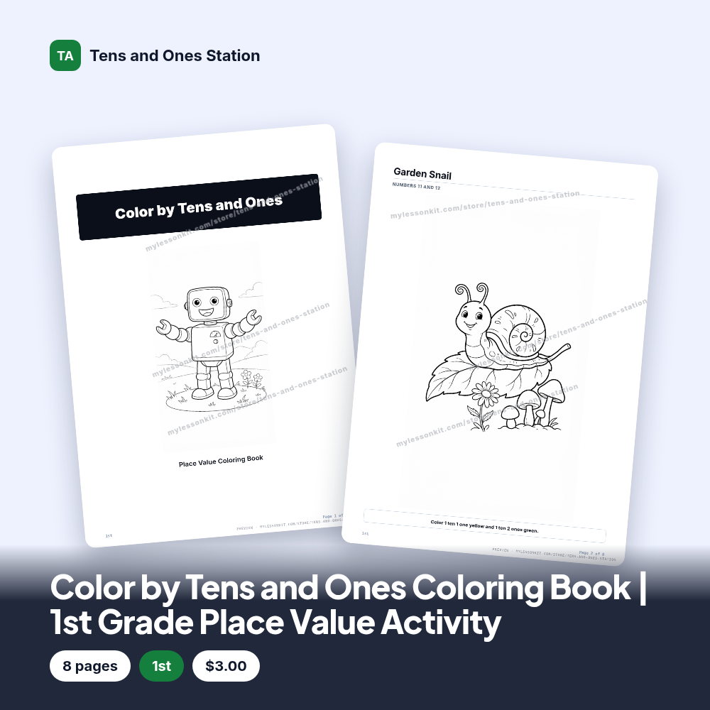 Color by Tens and Ones Coloring Book | 1st Grade Place Value Activity