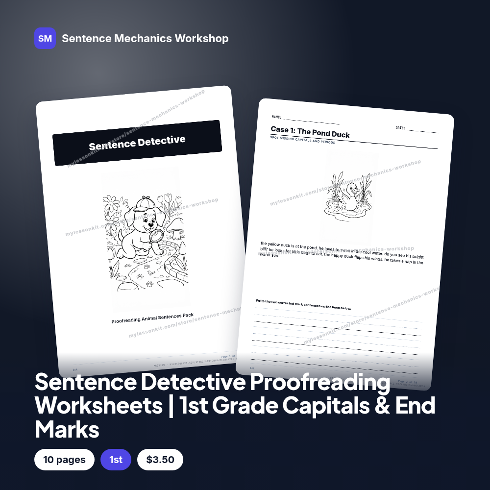 Sentence Detective Proofreading Worksheets | 1st Grade Capitals & End Marks