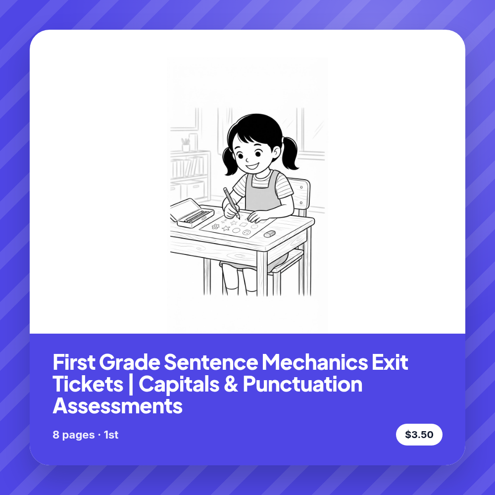 First Grade Sentence Mechanics Exit Tickets | Capitals & Punctuation Assessments