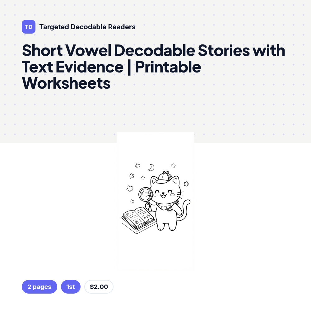 Short Vowel Decodable Stories with Text Evidence | Printable Worksheets