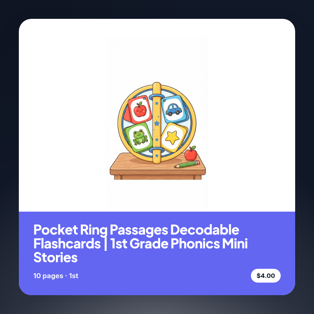 Pocket Ring Passages Decodable Flashcards | 1st Grade Phonics Mini Stories