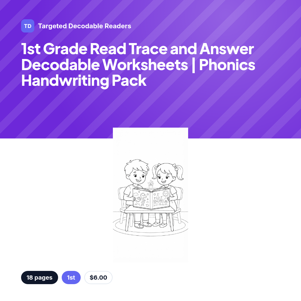 1st Grade Read Trace and Answer Decodable Worksheets | Phonics Handwriting Pack