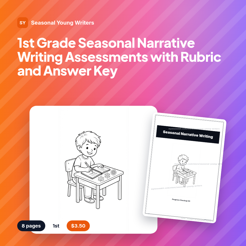 1st Grade Seasonal Narrative Writing Assessments with Rubric and Answer Key