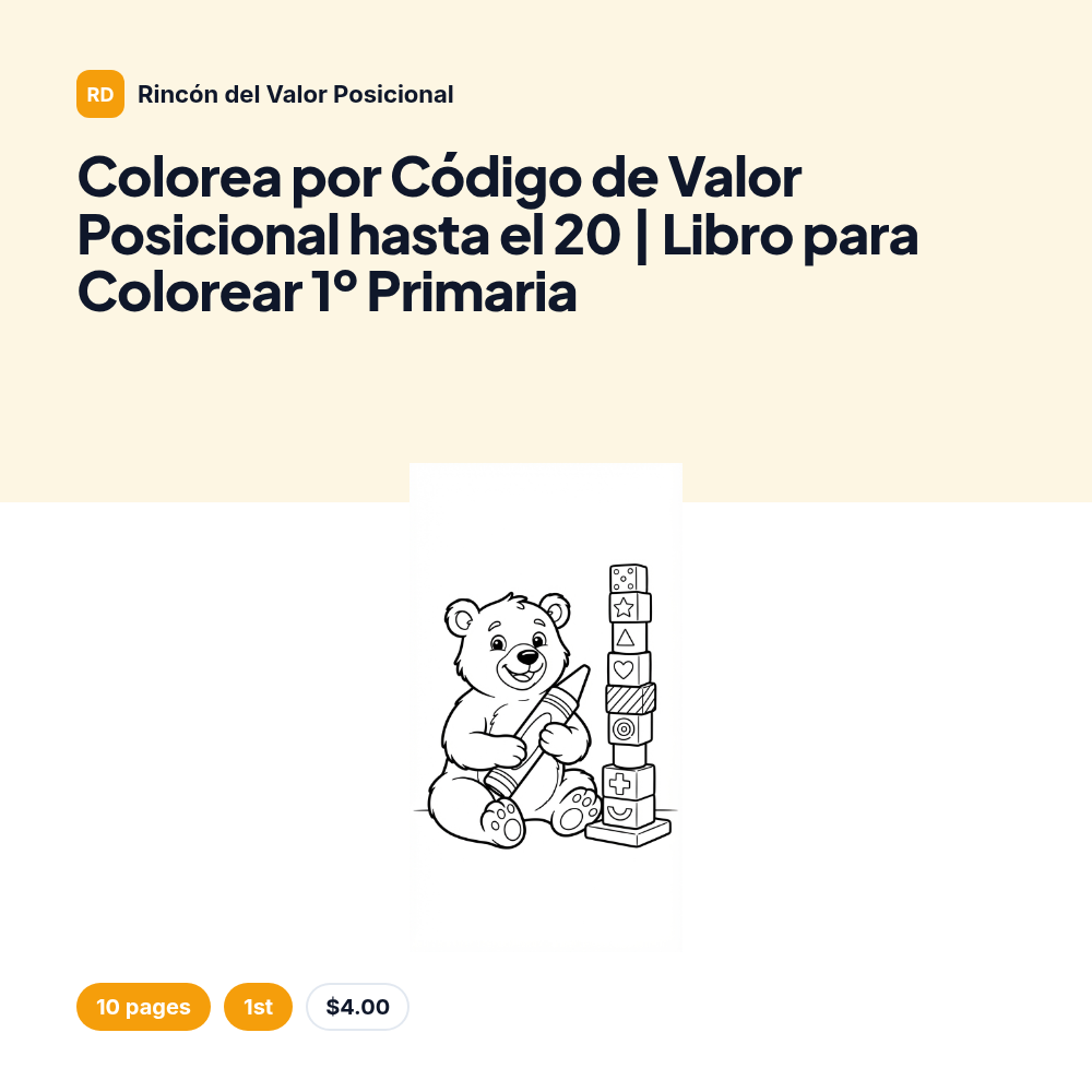 Colorea por Código de Valor Posicional hasta el 20 | Libro para Colorear 1º Primaria