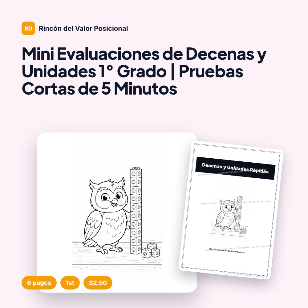 Mini Evaluaciones de Decenas y Unidades 1° Grado | Pruebas Cortas de 5 Minutos