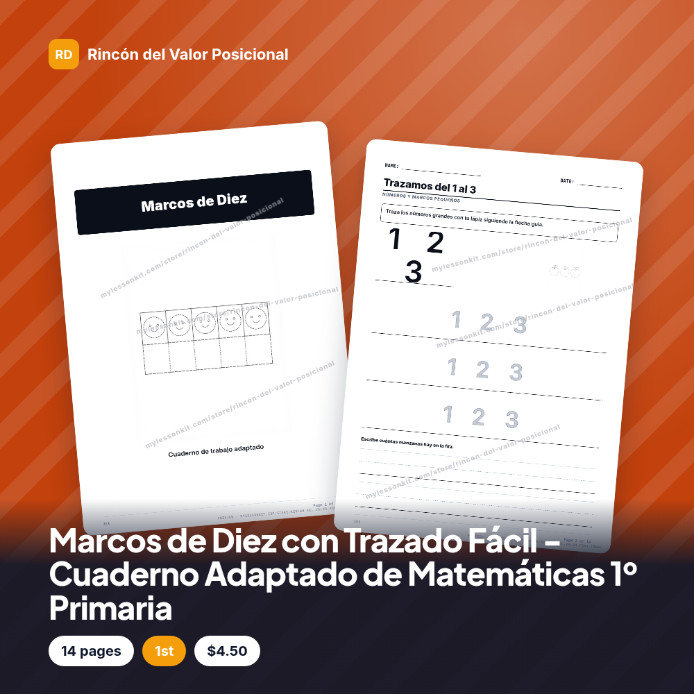 Marcos de Diez con Trazado Fácil - Cuaderno Adaptado de Matemáticas 1º Primaria