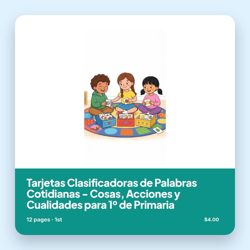 Tarjetas Clasificadoras de Palabras Cotidianas - Cosas, Acciones y Cualidades para 1º de Primaria