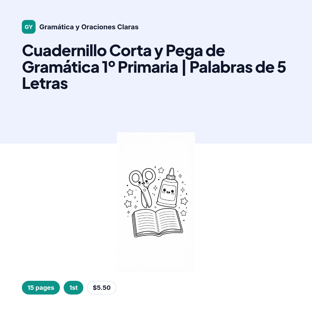 Cuadernillo Corta y Pega de Gramática 1º Primaria | Palabras de 5 Letras