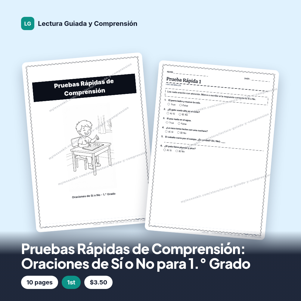 Pruebas Rápidas de Comprensión: Oraciones de Sí o No para 1.° Grado