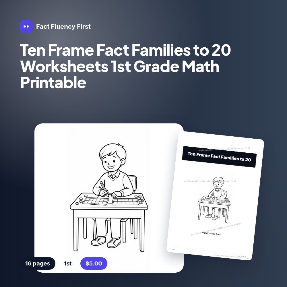 Ten Frame Fact Families to 20 Worksheets 1st Grade Math Printable