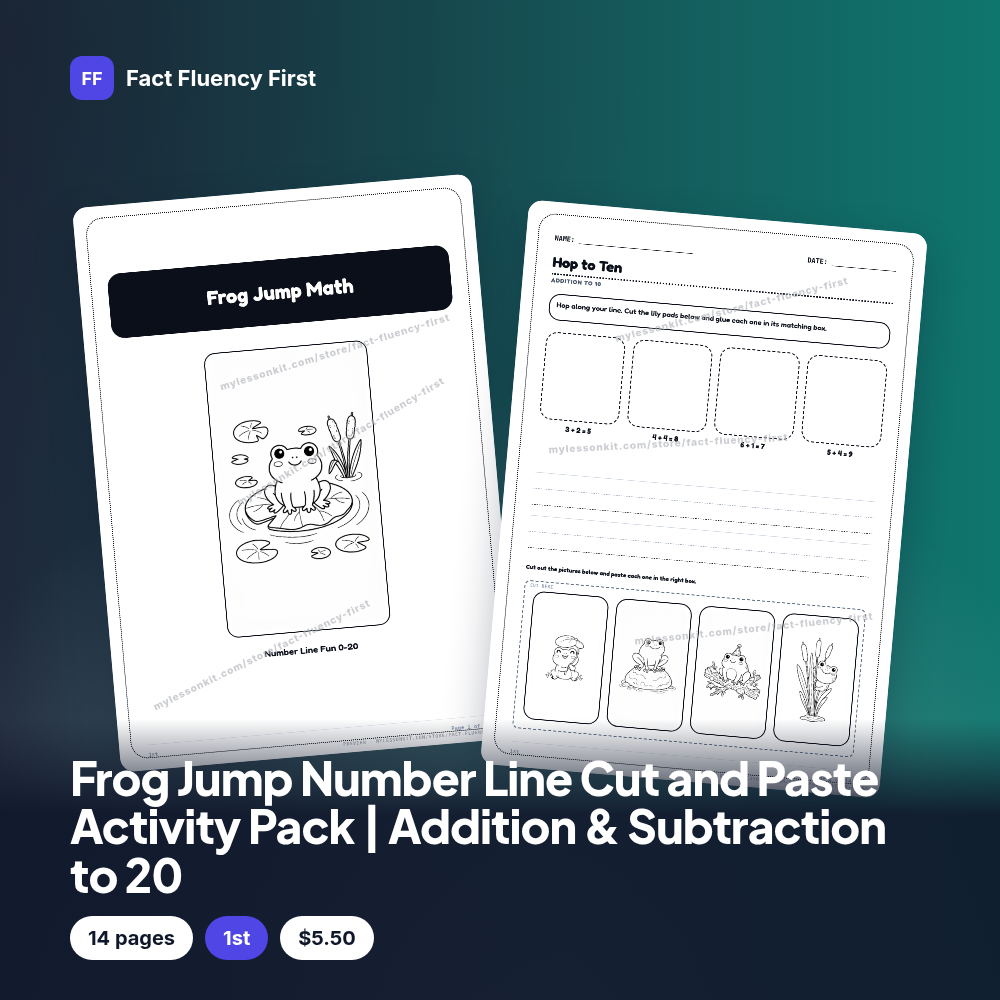 Frog Jump Number Line Cut and Paste Activity Pack | Addition & Subtraction to 20