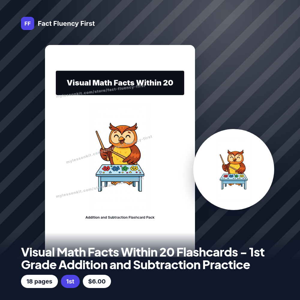 Visual Math Facts Within 20 Flashcards - 1st Grade Addition and Subtraction Practice