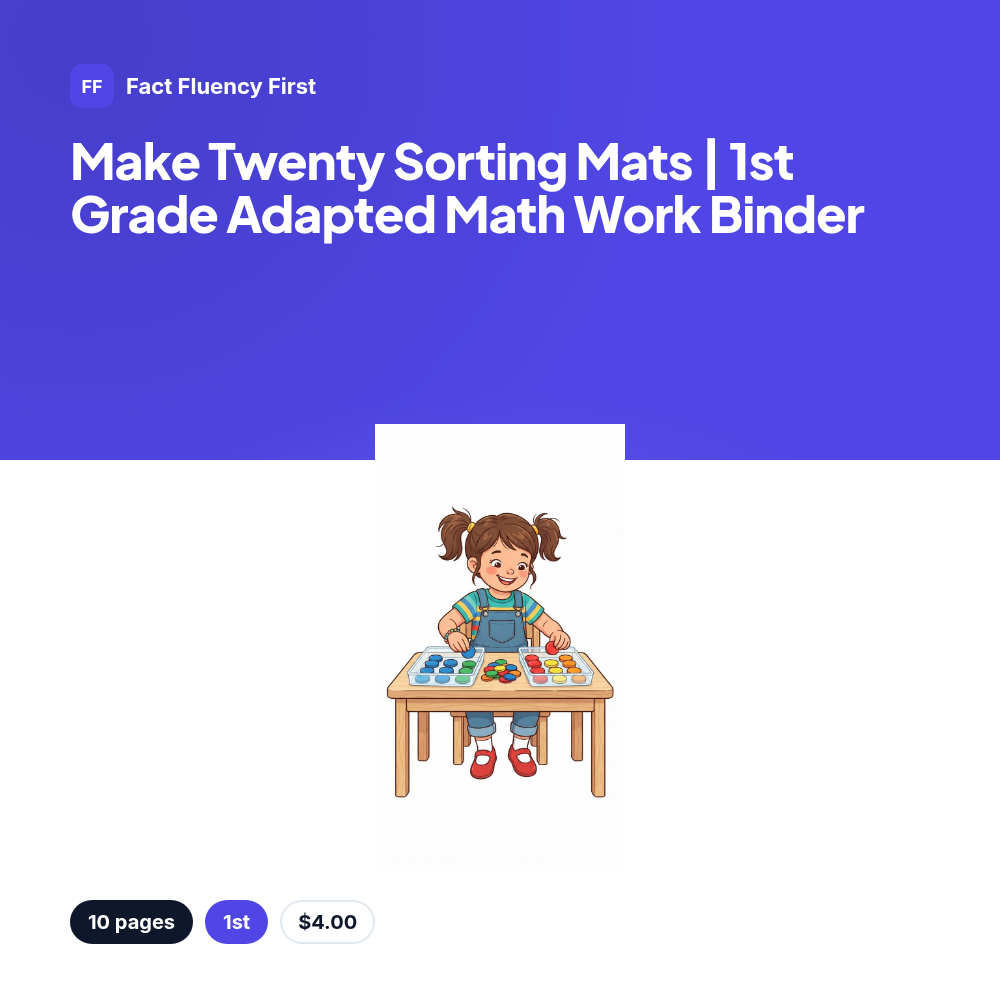 Make Twenty Sorting Mats | 1st Grade Adapted Math Work Binder