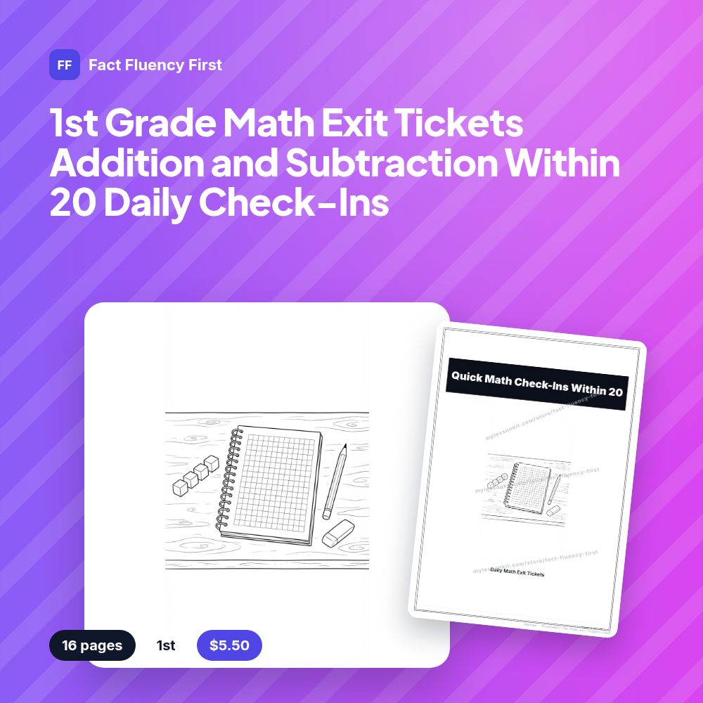 1st Grade Math Exit Tickets Addition and Subtraction Within 20 Daily Check-Ins