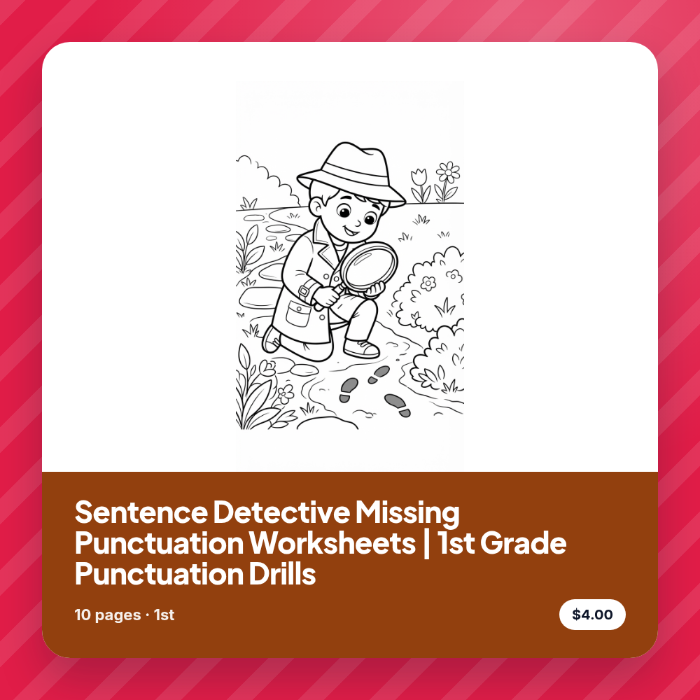 Sentence Detective Missing Punctuation Worksheets | 1st Grade Punctuation Drills