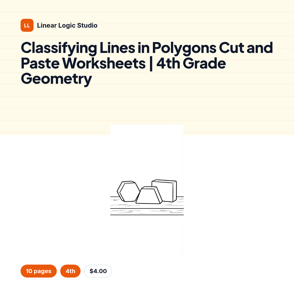 Classifying Lines in Polygons Cut and Paste Worksheets | 4th Grade Geometry