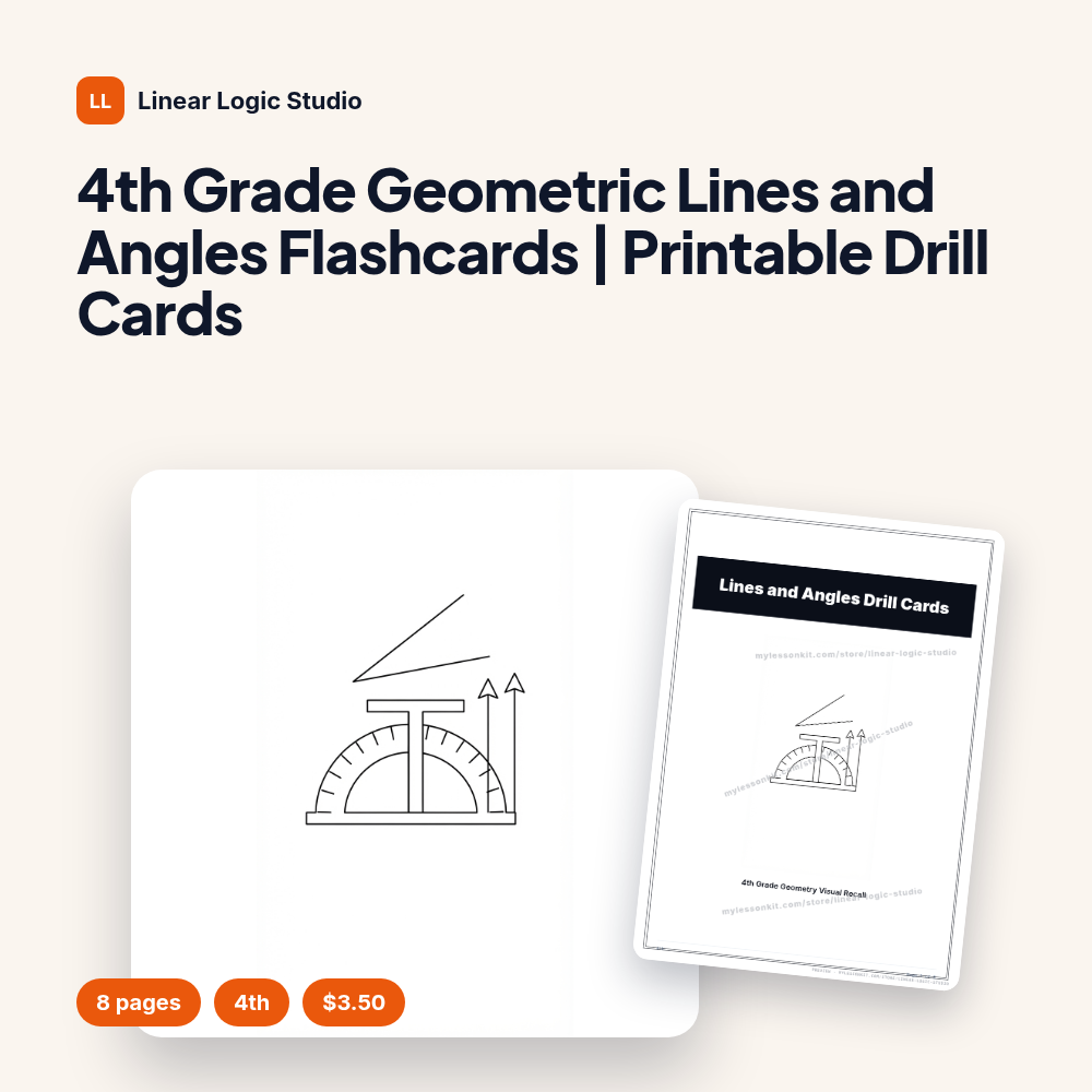 4th Grade Geometric Lines and Angles Flashcards | Printable Drill Cards