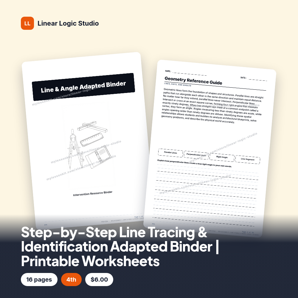 Step-by-Step Line Tracing & Identification Adapted Binder | Printable Worksheets