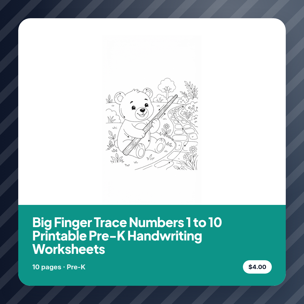 Big Finger Trace Numbers 1 to 10 Printable Pre-K Handwriting Worksheets