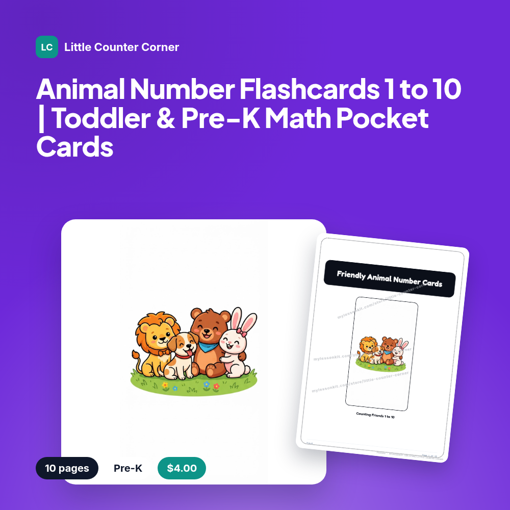Animal Number Flashcards 1 to 10 | Toddler & Pre-K Math Pocket Cards