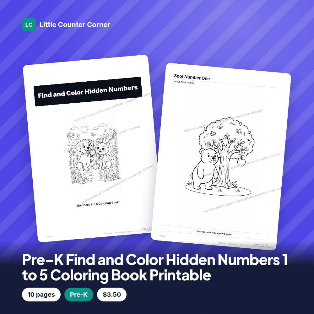 Pre-K Find and Color Hidden Numbers 1 to 5 Coloring Book Printable