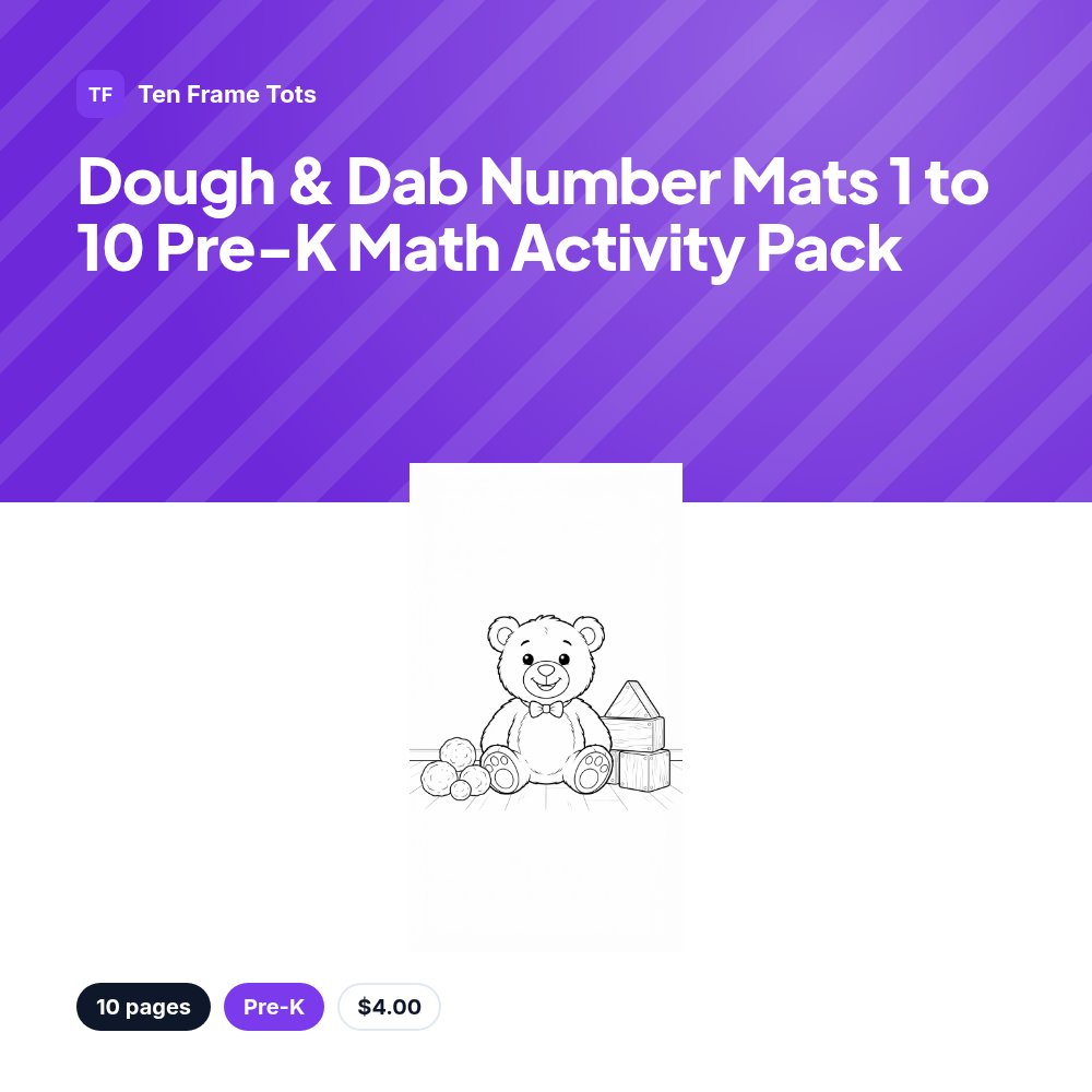 Dough & Dab Number Mats 1 to 10 Pre-K Math Activity Pack