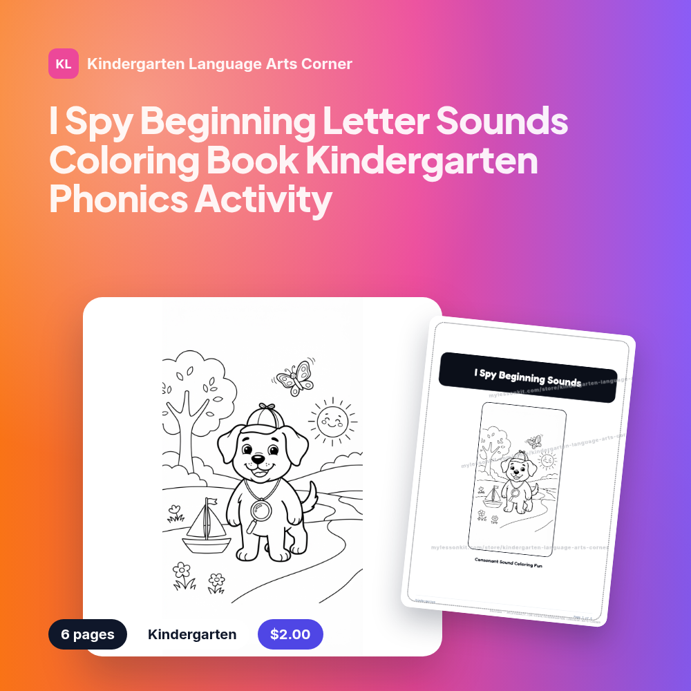 I Spy Beginning Letter Sounds Coloring Book Kindergarten Phonics Activity