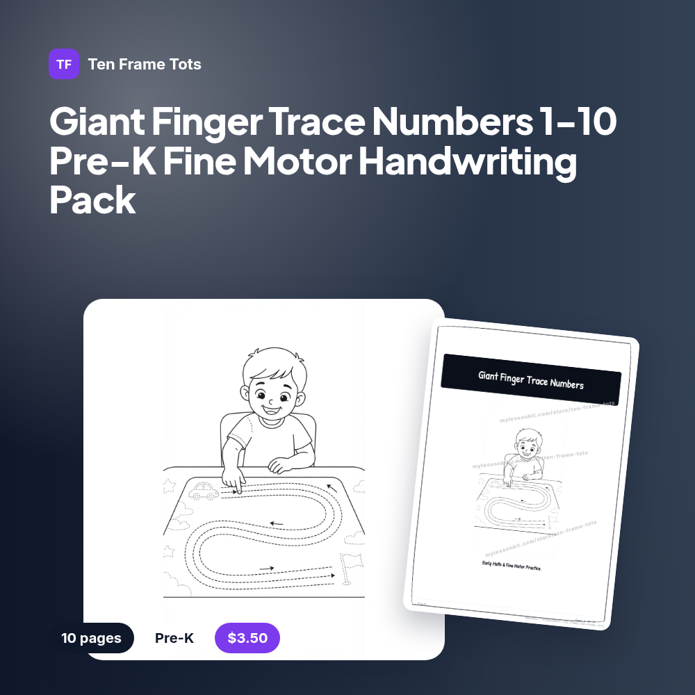 Giant Finger Trace Numbers 1-10 Pre-K Fine Motor Handwriting Pack