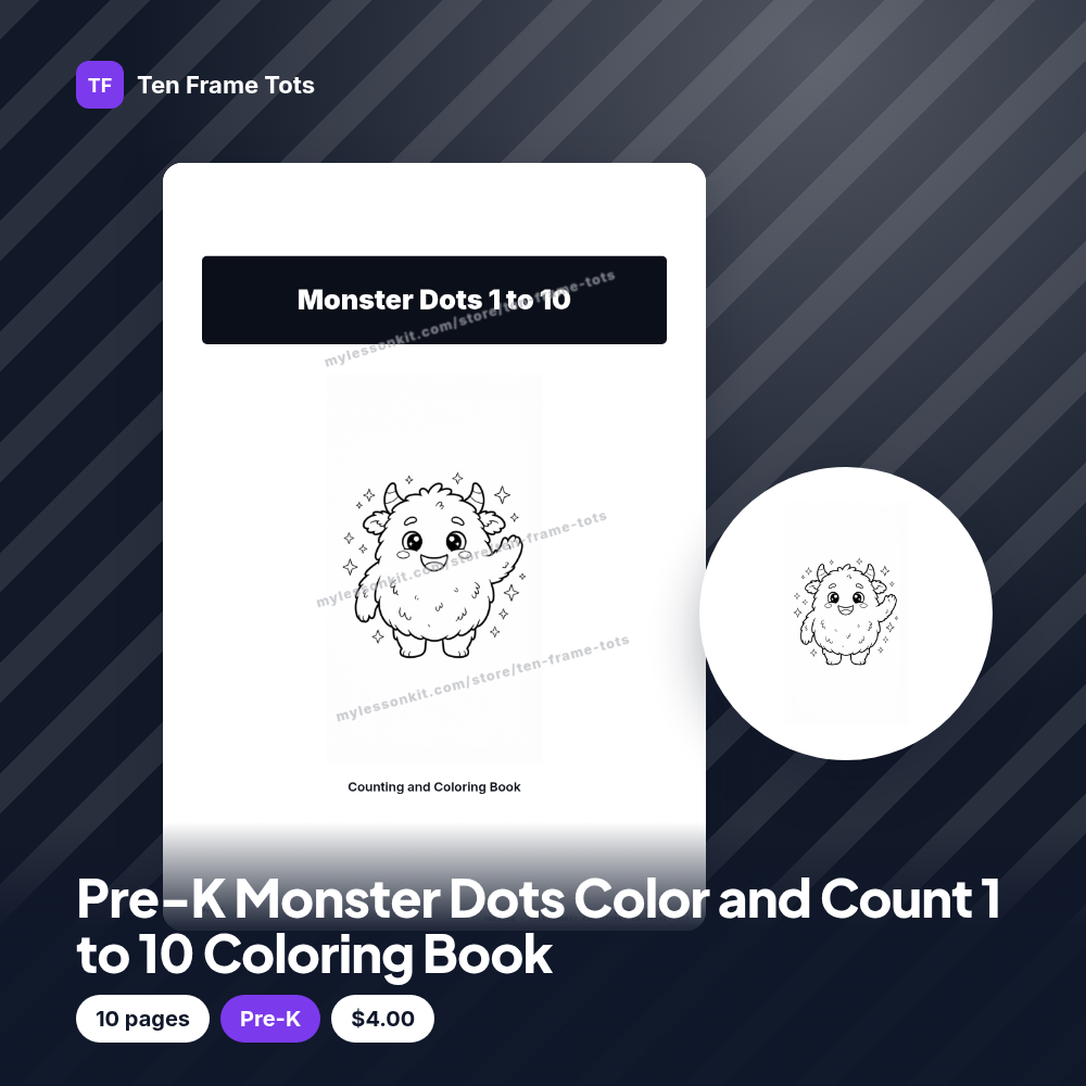 Pre-K Monster Dots Color and Count 1 to 10 Coloring Book