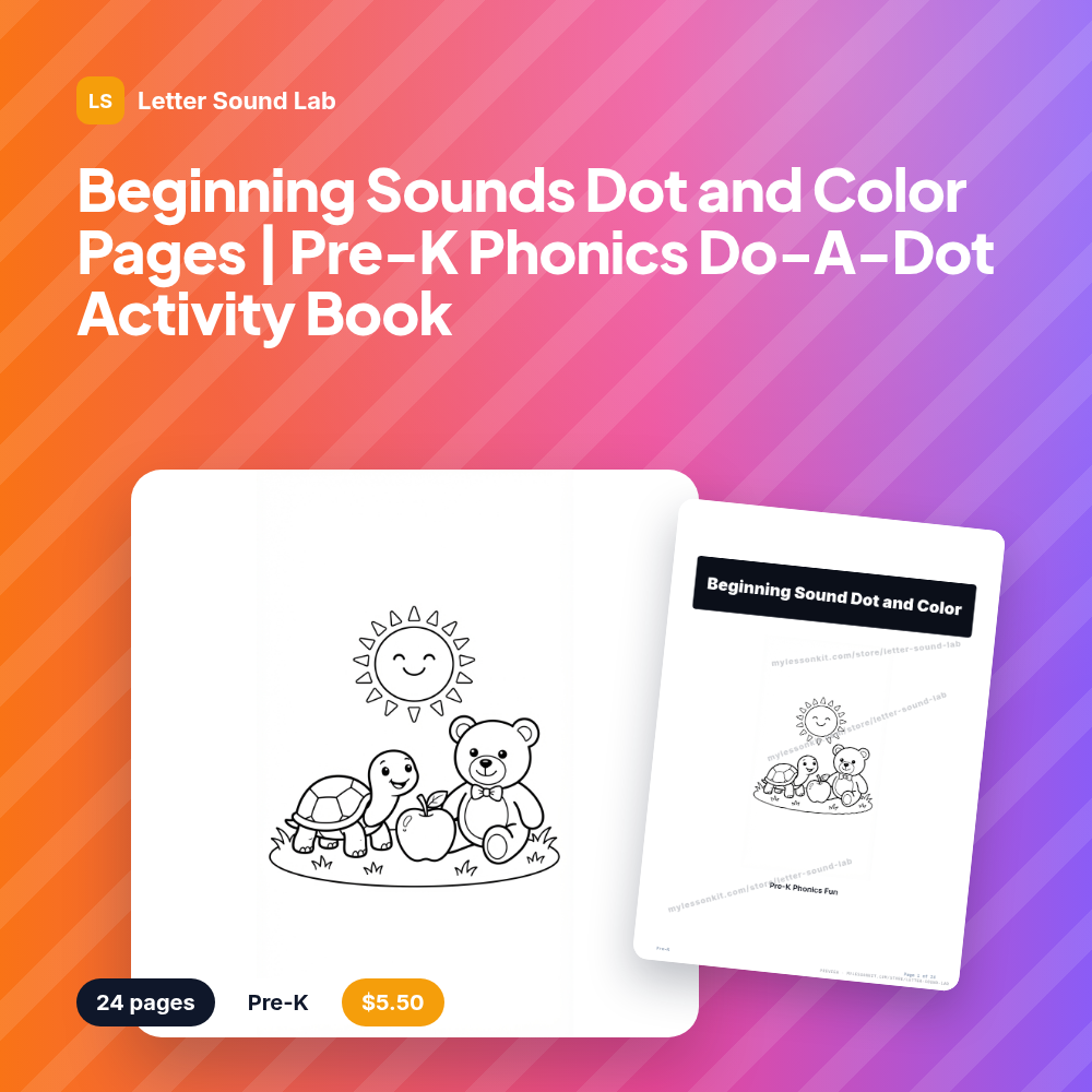 Beginning Sounds Dot and Color Pages | Pre-K Phonics Do-A-Dot Activity Book