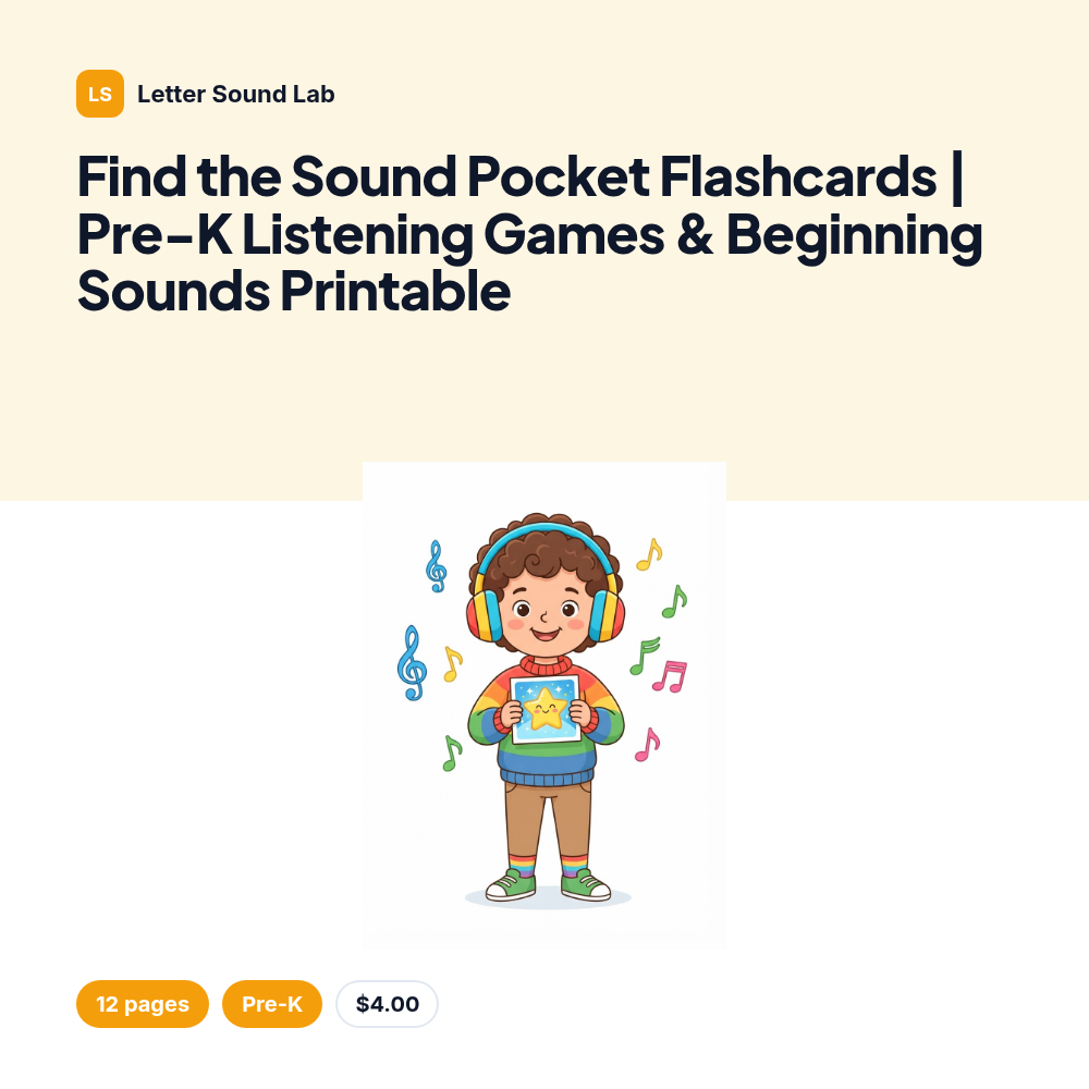 Find the Sound Pocket Flashcards | Pre-K Listening Games & Beginning Sounds Printable