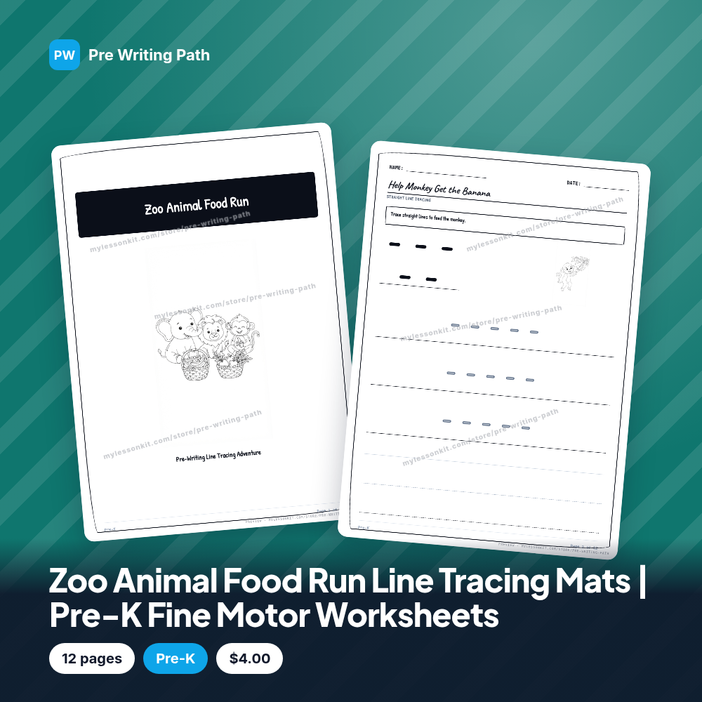 Zoo Animal Food Run Line Tracing Mats | Pre-K Fine Motor Worksheets