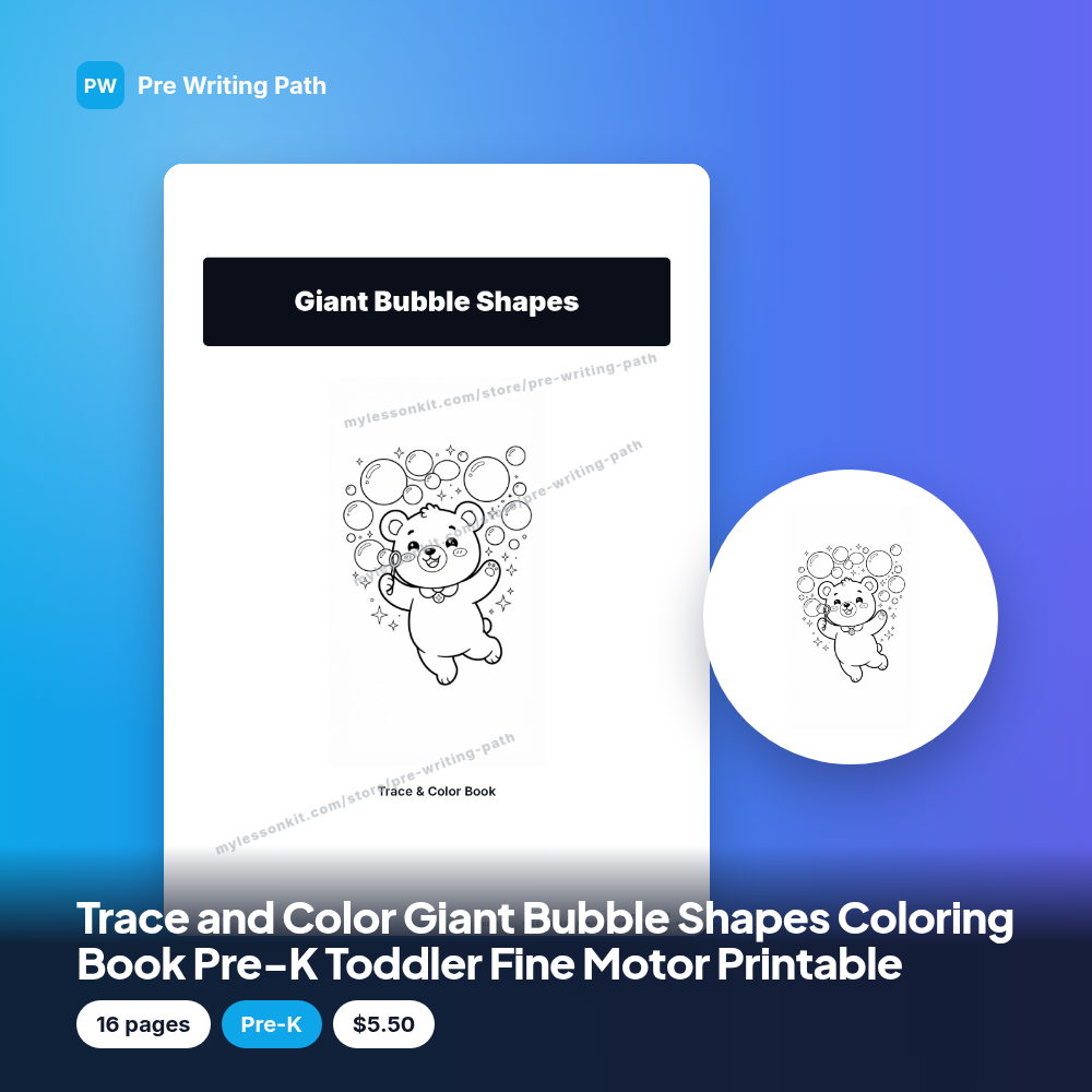 Trace and Color Giant Bubble Shapes Coloring Book Pre-K Toddler Fine Motor Printable