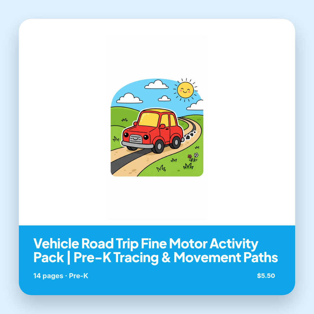 Vehicle Road Trip Fine Motor Activity Pack | Pre-K Tracing & Movement Paths