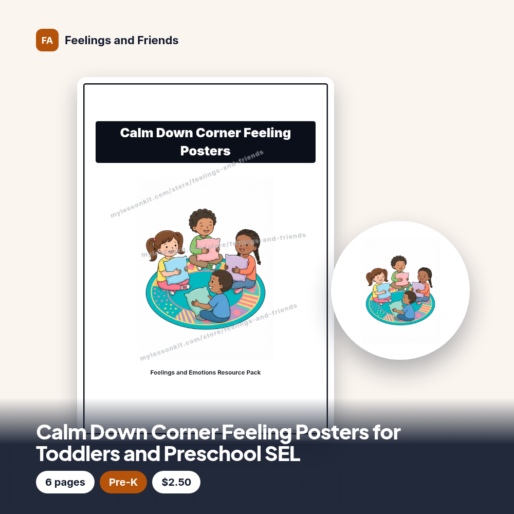 Calm Down Corner Feeling Posters for Toddlers and Preschool SEL