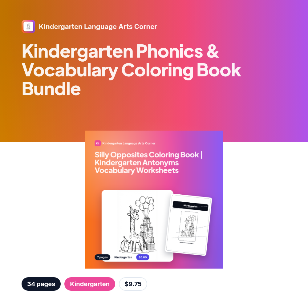 Kindergarten Phonics & Vocabulary Coloring Book Bundle