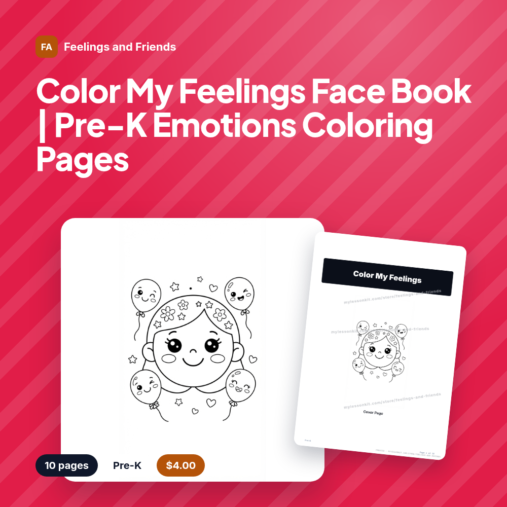 Color My Feelings Face Book | Pre-K Emotions Coloring Pages
