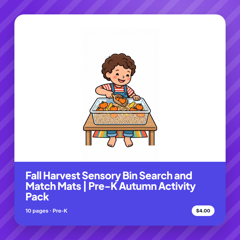 Fall Harvest Sensory Bin Search and Match Mats | Pre-K Autumn Activity Pack