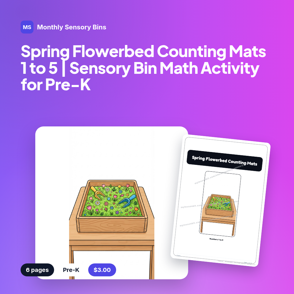 Spring Flowerbed Counting Mats 1 to 5 | Sensory Bin Math Activity for Pre-K