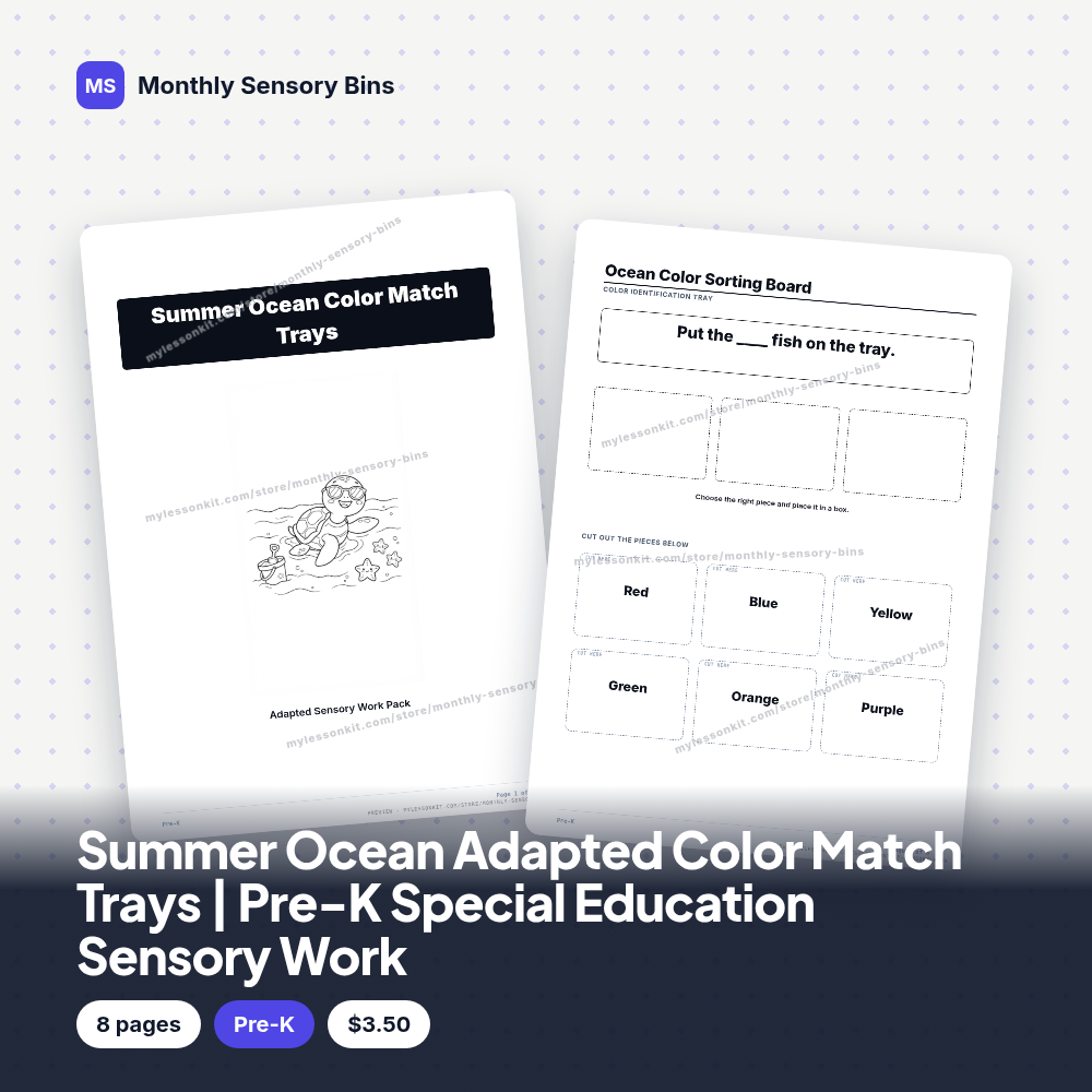 Summer Ocean Adapted Color Match Trays | Pre-K Special Education Sensory Work