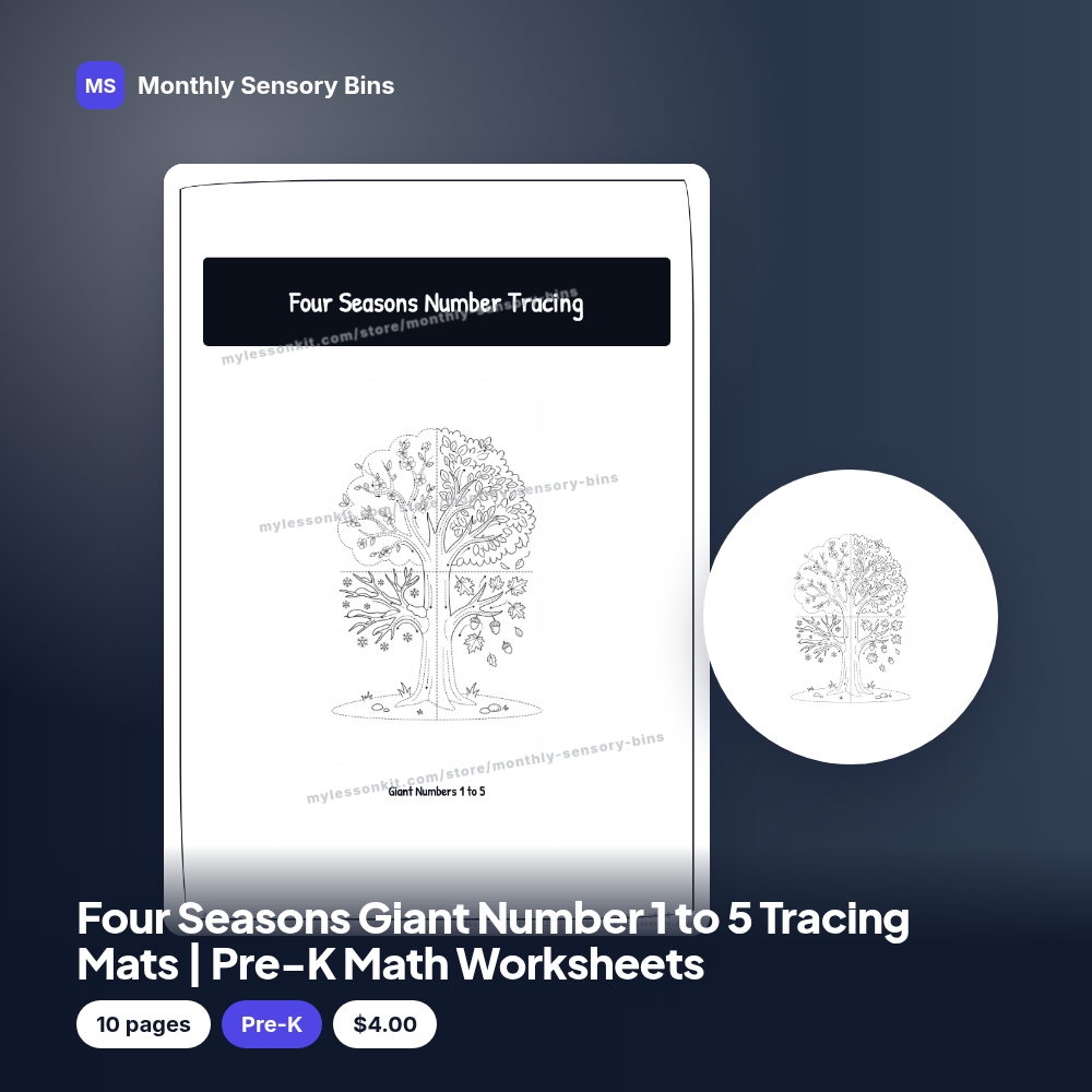 Four Seasons Giant Number 1 to 5 Tracing Mats | Pre-K Math Worksheets