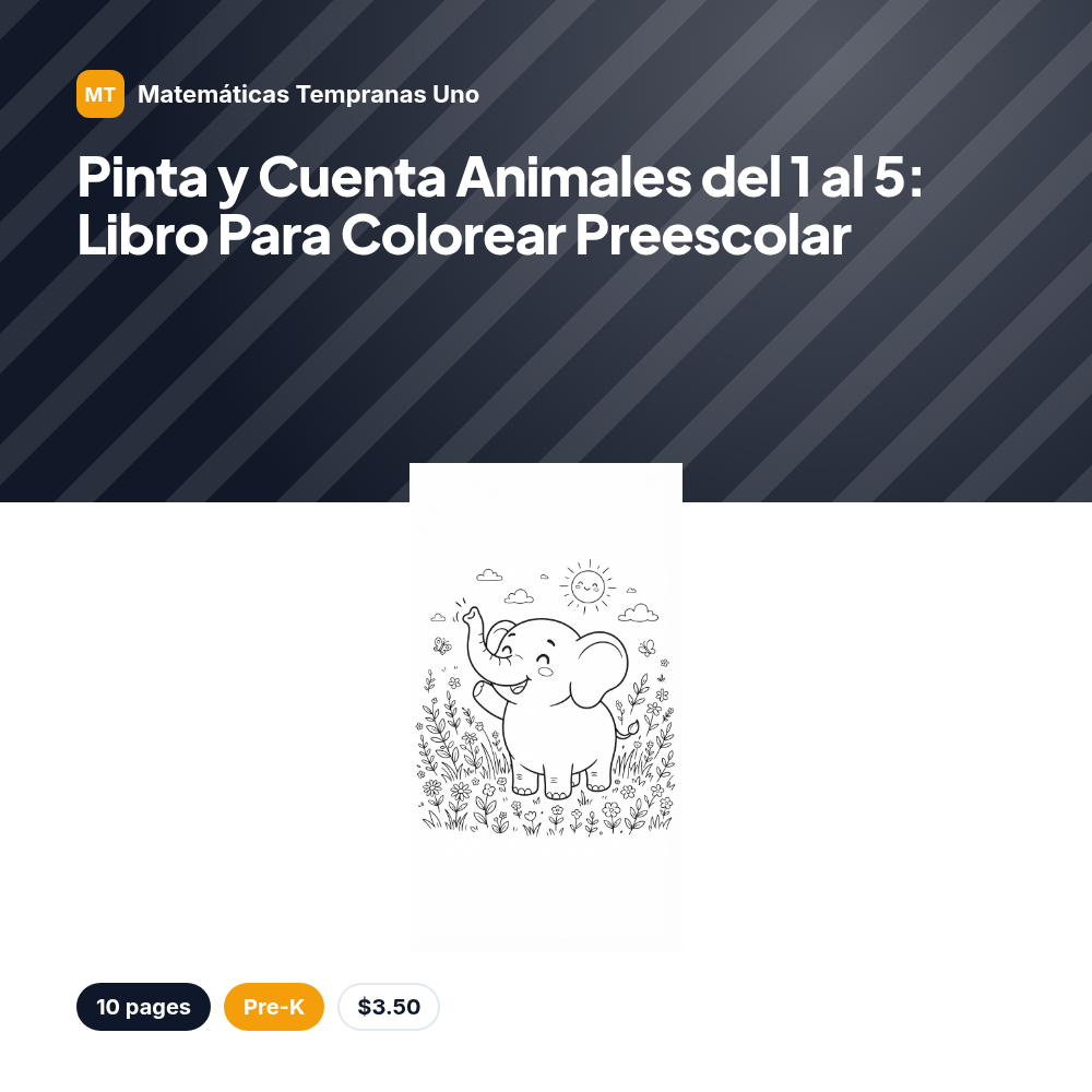 Pinta y Cuenta Animales del 1 al 5: Libro Para Colorear Preescolar