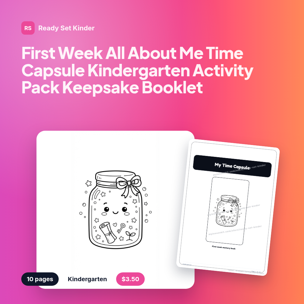 First Week All About Me Time Capsule Kindergarten Activity Pack Keepsake Booklet