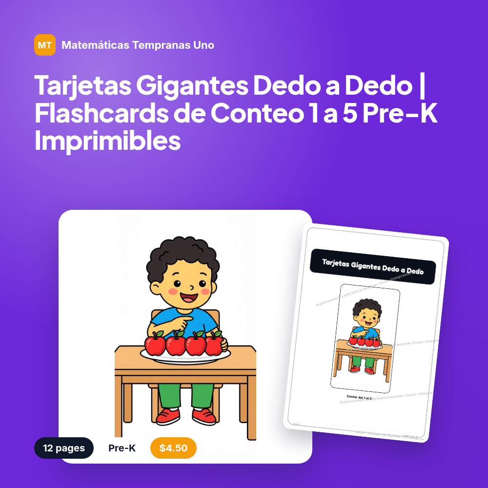 Tarjetas Gigantes Dedo a Dedo | Flashcards de Conteo 1 a 5 Pre-K Imprimibles