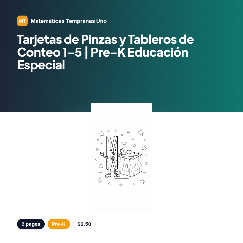 Tarjetas de Pinzas y Tableros de Conteo 1-5 | Pre-K Educación Especial