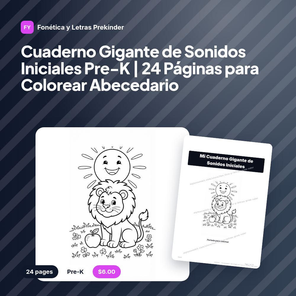 Cuaderno Gigante de Sonidos Iniciales Pre-K | 24 Páginas para Colorear Abecedario