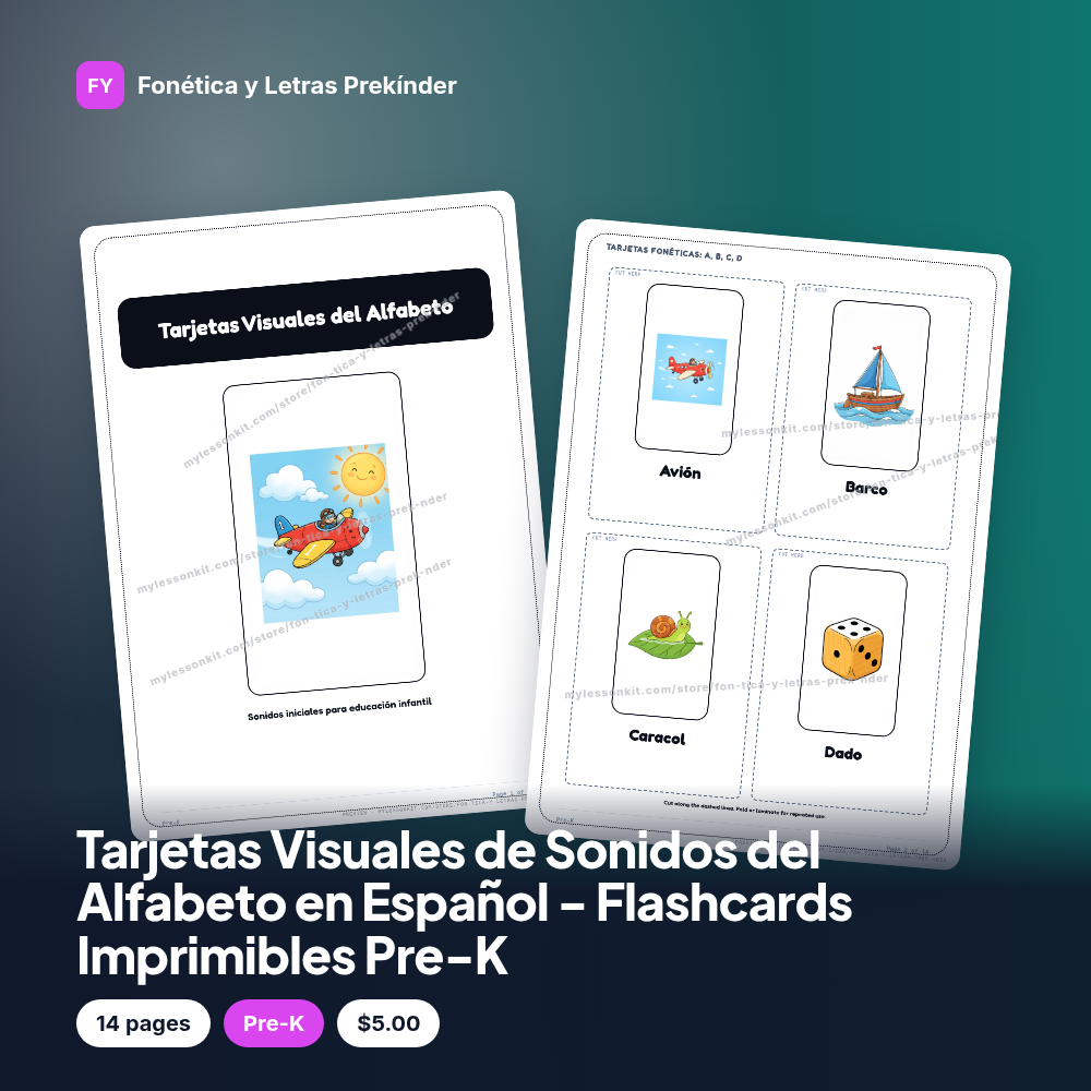 Tarjetas Visuales de Sonidos del Alfabeto en Español - Flashcards Imprimibles Pre-K